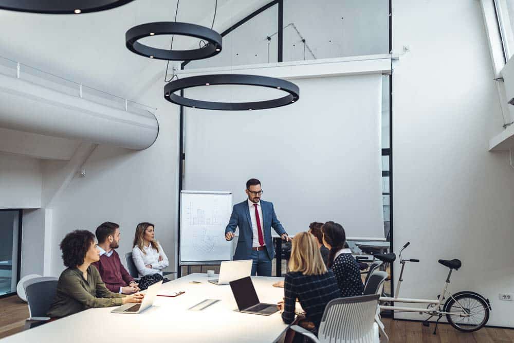 business meeting between a manager and his team