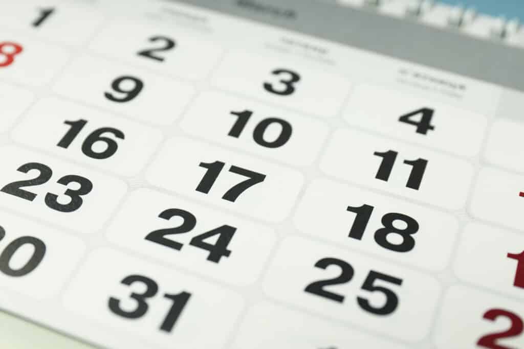 Close up of a calendar. When preparing a business plan, map out a timeline of what you want to accomplish