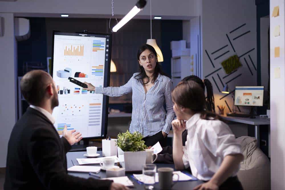 employee giving a presentation in front of their employees